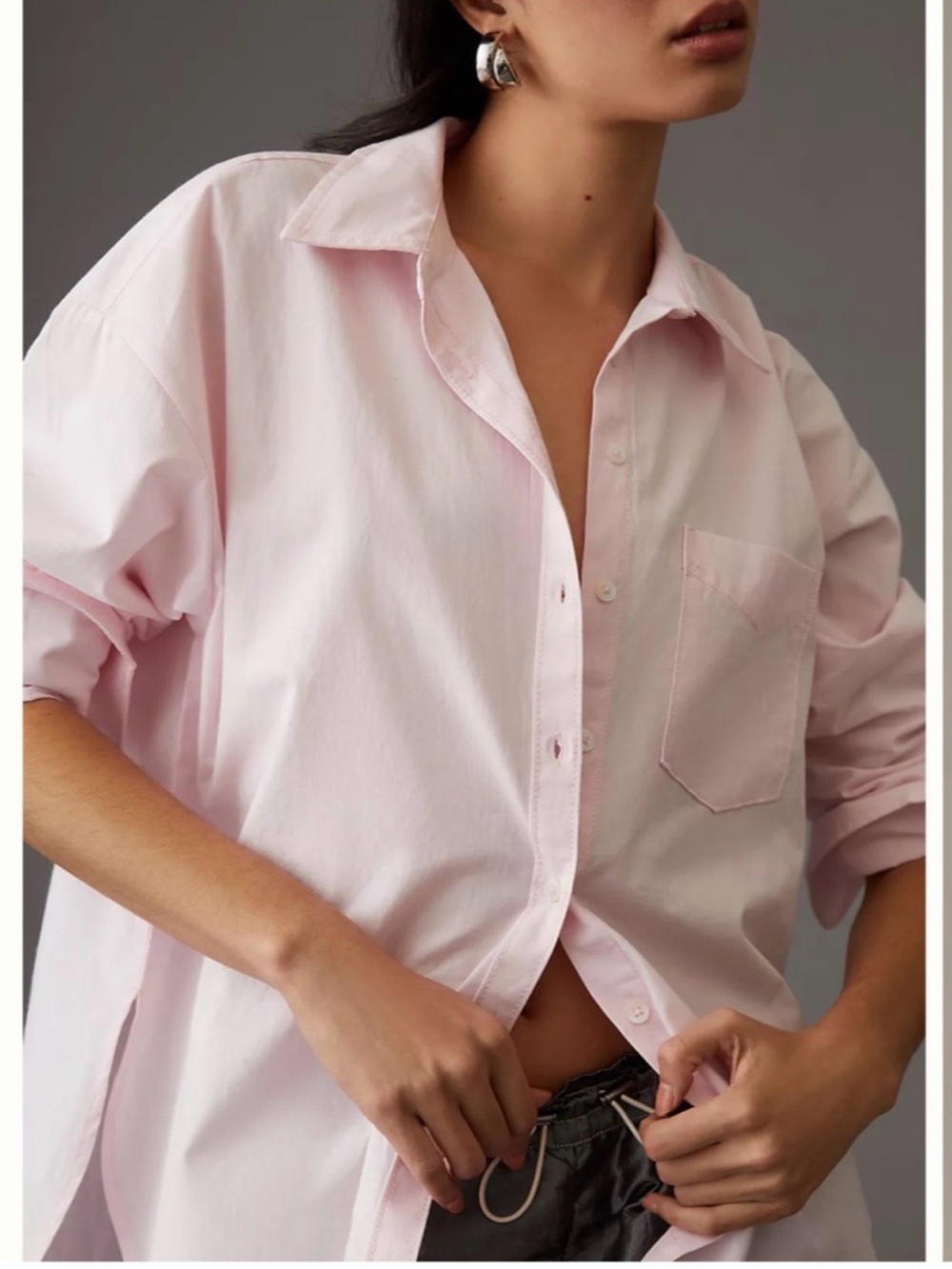Anthropologie + Maeve The Bennet Long Sleeve Button Up Shirt Light Pink